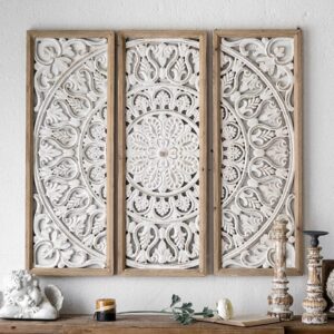 Hand-Carved Wooden Wall Art Panel – Vintage Mandala Design