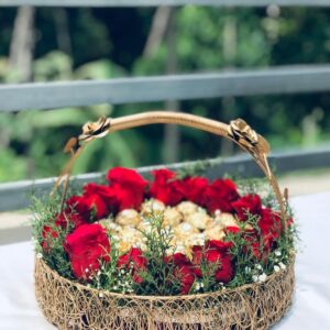 Metal Meshwire Hamper Shagun Basket/Tray Platter For Packing & Serving Fruits, Sweets & Gifts (8 Inch) Round,Rose Gold