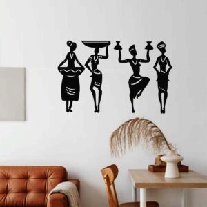 Tribal Women Wall Art – Set of 4 Minimalist Silhouette Décor (Engineered Wood)