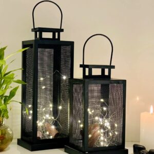 Black Metal Mesh Lantern (Set of 2) - Black
