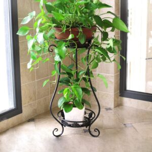 Two-tier wrought iron plant stand - Black