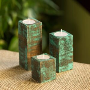 Rustic Wooden Tealight Candle Holder Set (3 Pieces)