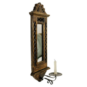 Vintage Wooden Wall Mirror with Candle Holder