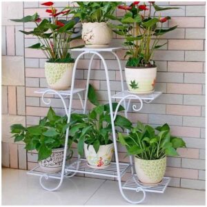 6 Tier Metal Plant Stand for Patio L-25 x W-9 x H-29 inches - White