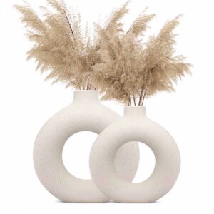 White Ceramic Round Shaped Vase 6 & 8 Inches (Pack of 2)