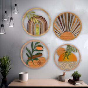 Boho Wooden Wall Art Set (4 Pieces)