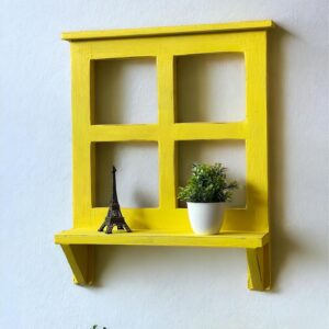 Vintage Window Frame Wall Shelf - Yellow
