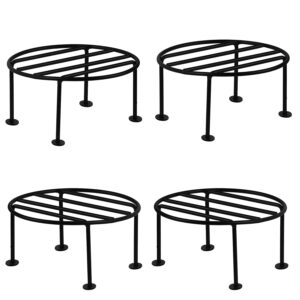 Set of 4 Round Metal Plant Stands – Heavy-Duty Black Iron Pot Holders for Indoor & Outdoor Use (20cm x 11cm)