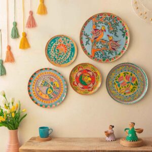 Hand-Painted Madhubani Decorative Wall Plate Set (5 Pieces)