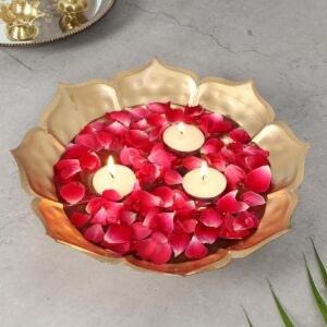 10 Inches Flower Shaped Metal Decorative Urli Bowl, Bowl for Candle Flower, Housewarming Gifts, Home Decor Gift Items, Bowl for Flower Decoration, Golden, Pack of 1