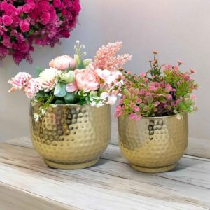 Hammered Gold Metal Planters and Flower Pots Set of 2