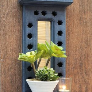 Vintage Wooden Wall Mirror with Shelf – Handcrafted Decor