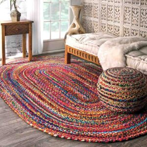 Handwoven Multicolor Braided Jute & Cotton Rug