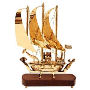 Golden Sailing Ship Metal Showpiece – Nautical Décor