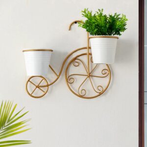 Vintage Bicycle Wall Planter with Two White Pots